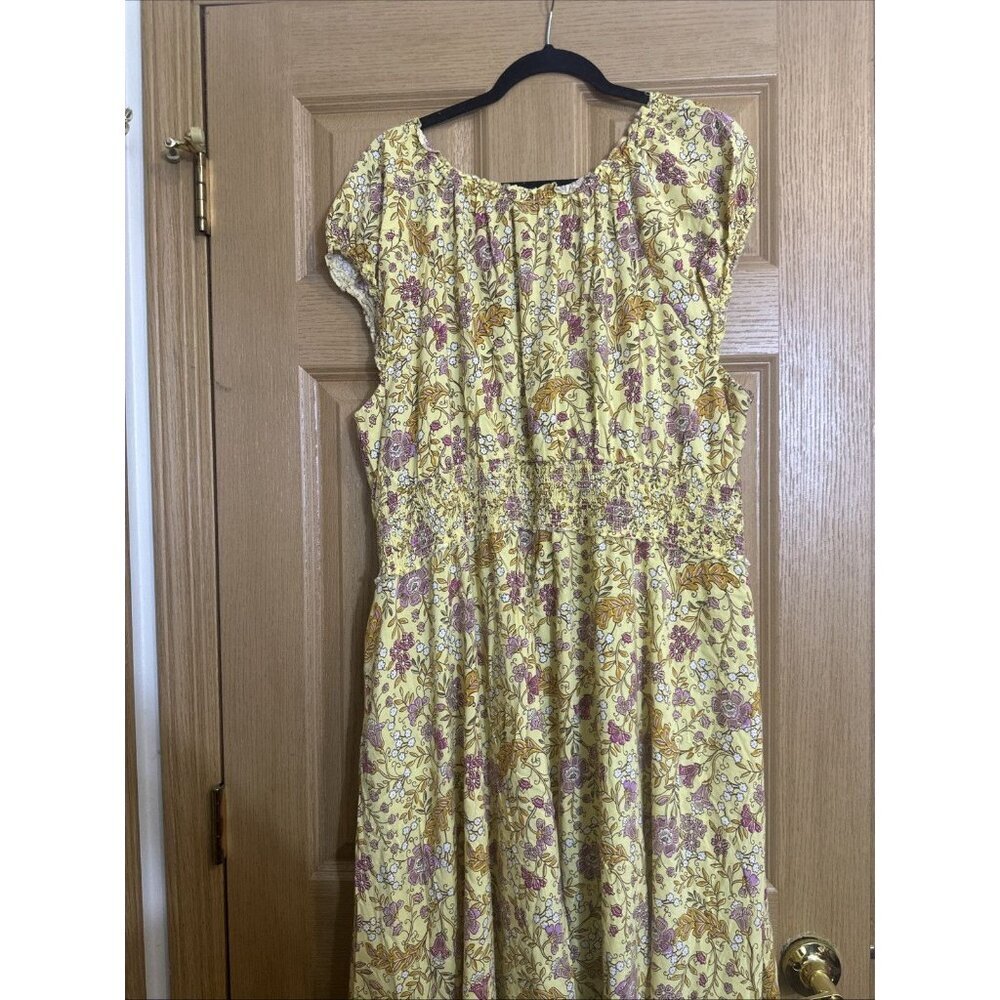 Old Navy Women’s Yellow Floral Boho Midi Dress Size 3X Smocked Waist Cottagecore - Picture 10 of 10